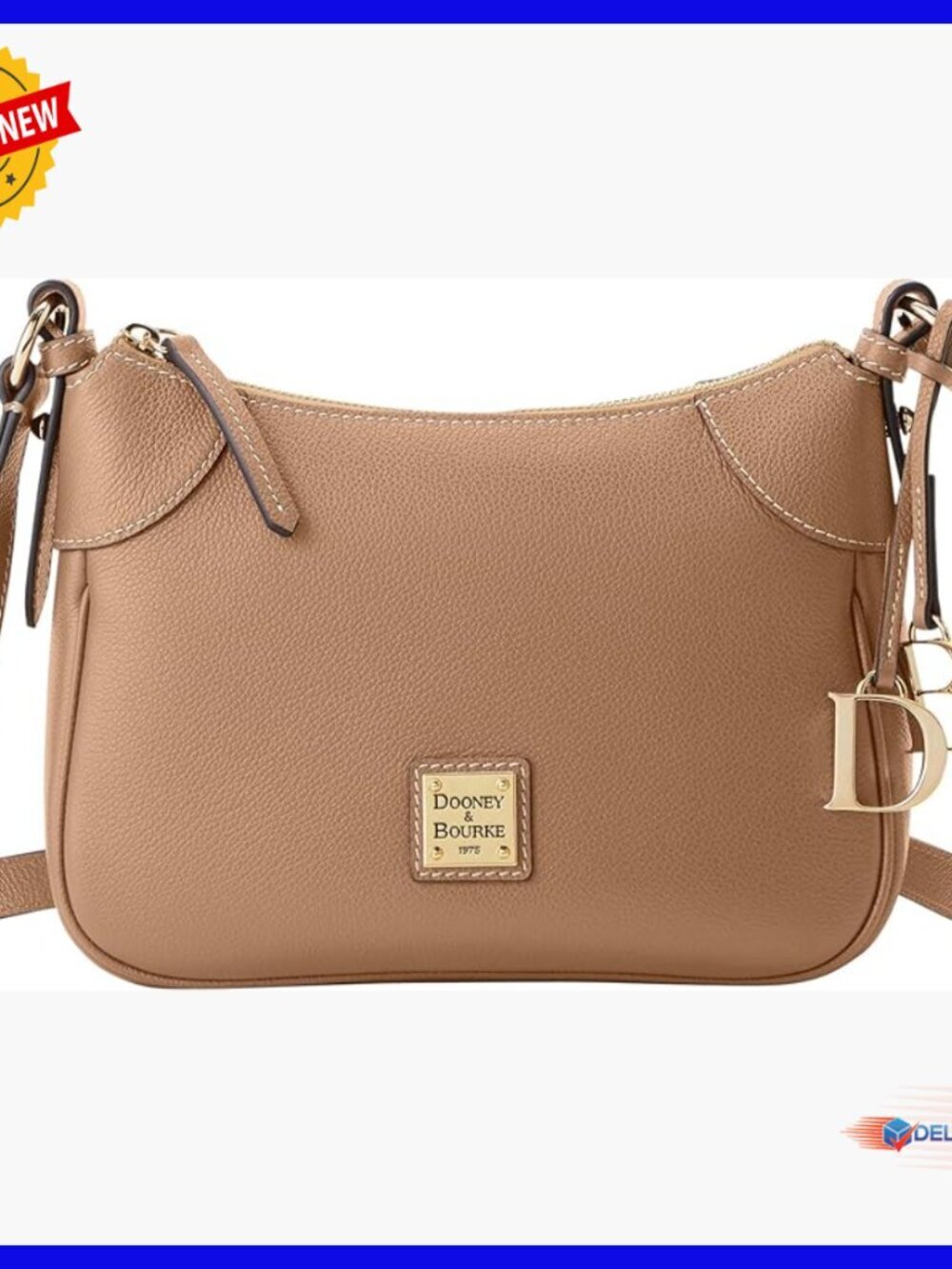 Leather Crossbody Hobo Bag with Zip Pockets, Medium Size